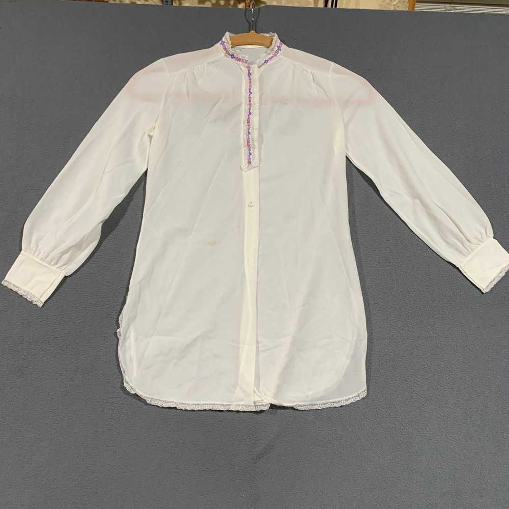 Van Raalte Vintage White‎ Nylon Sheer Lace Floral Embroidered Tunic Top USA Made